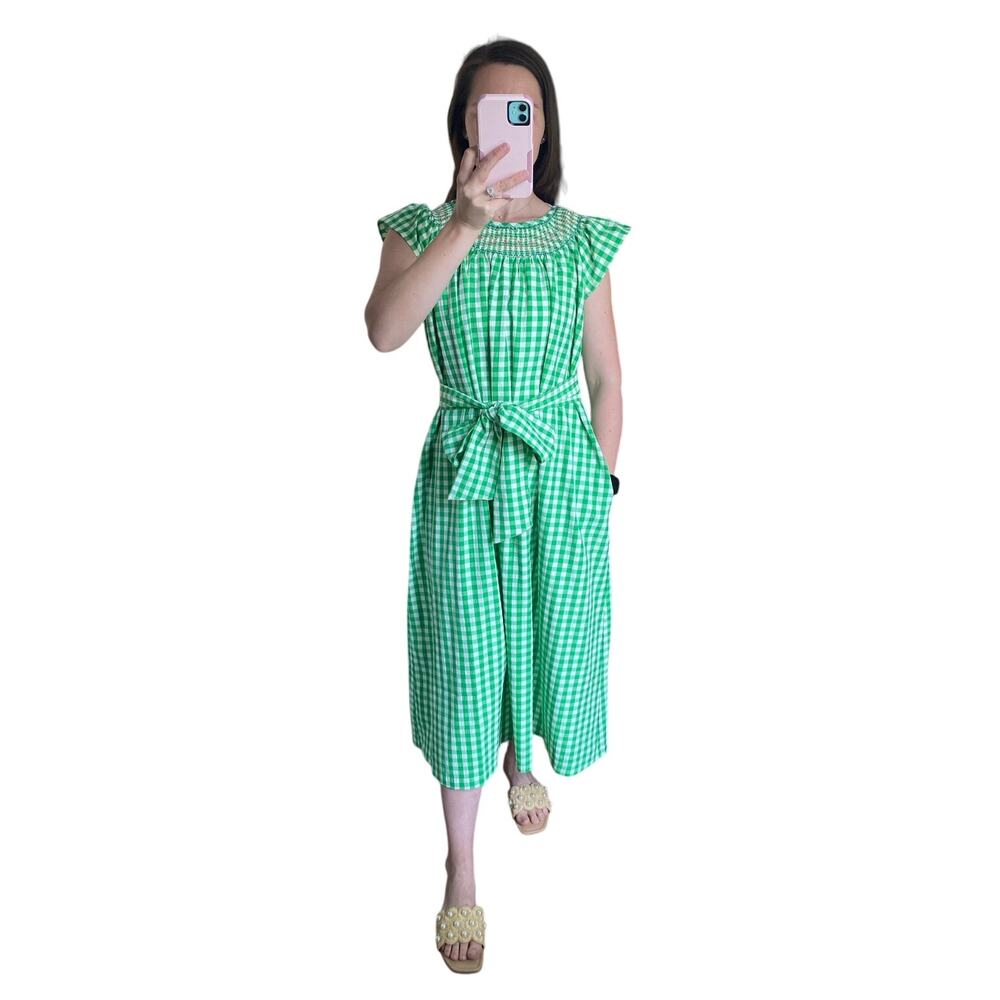 Maison Me Maisonette Frances Smocked Midi Dress Mint Green Gingham Tuckernuck M